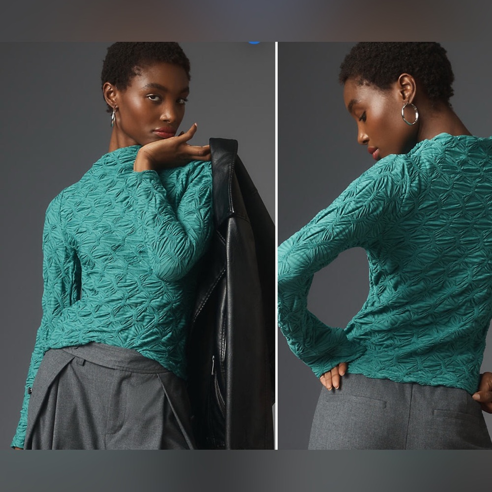 Anthropologie By Anthropologie Long-Sleeve Mock-Neck Textured Top Medium New Tag